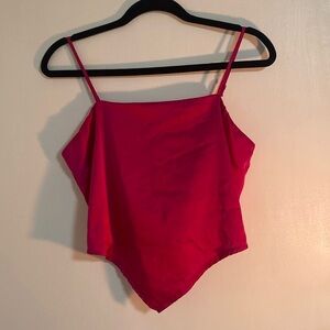 Hot Pink Satin V Waist Top With Back Bow and Secure Elastic Coverage 🩷